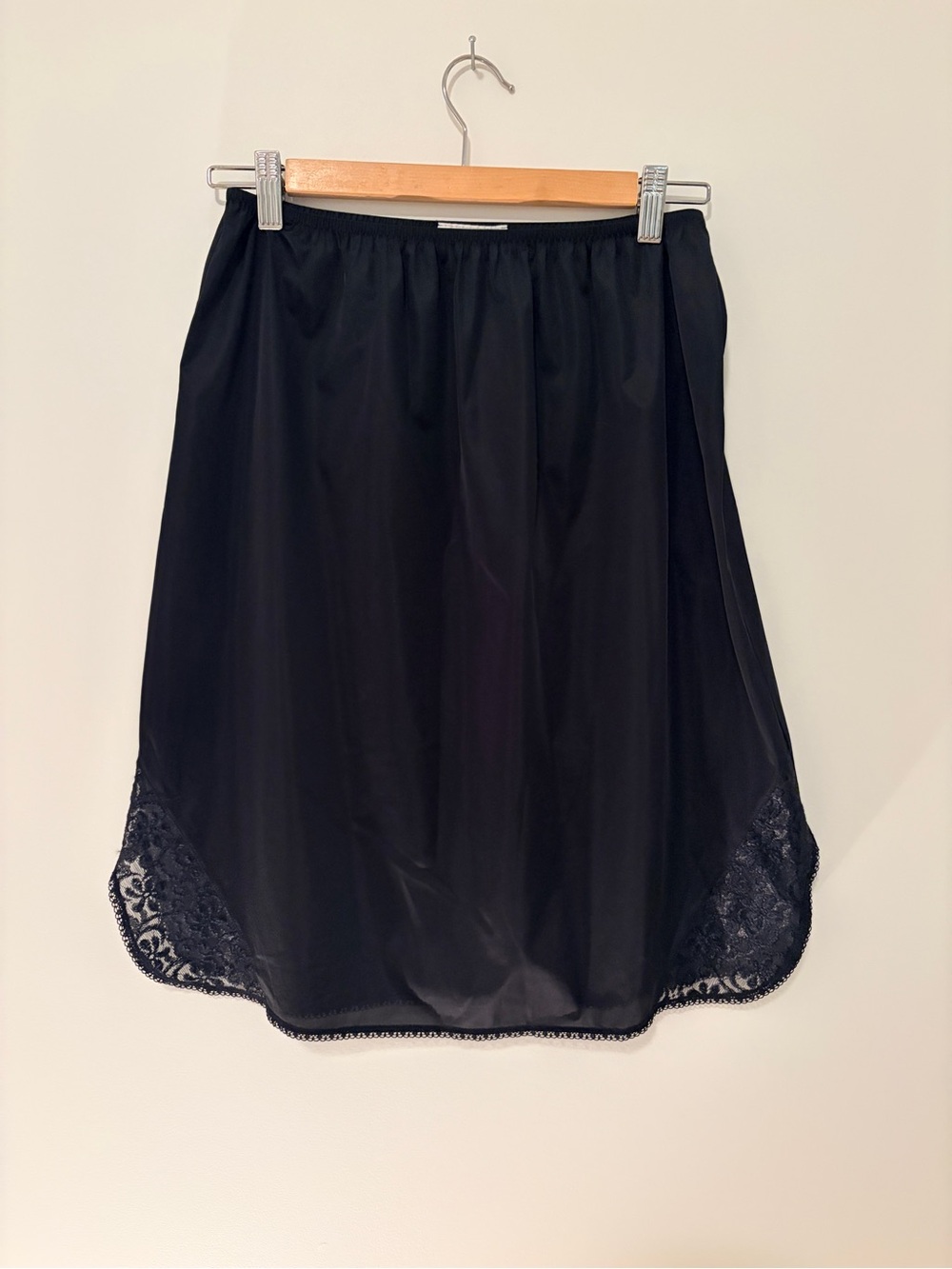 Vintage Black Lace-Trim Midi Slip Skirt